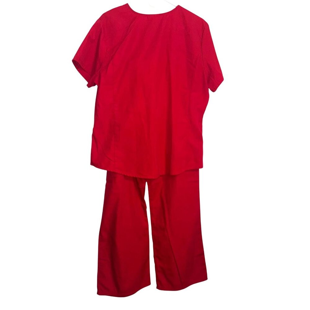 Scrubstar Red Scrub Set L Top & Pants 65% Polyester 35% Cotton Short Sleeve - Picture 7 of 12